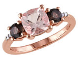 Morganite and Smokey QuartzThree Stone Ring 2.14 Carat (ctw) with Diamonds in Rose Sterling Silver